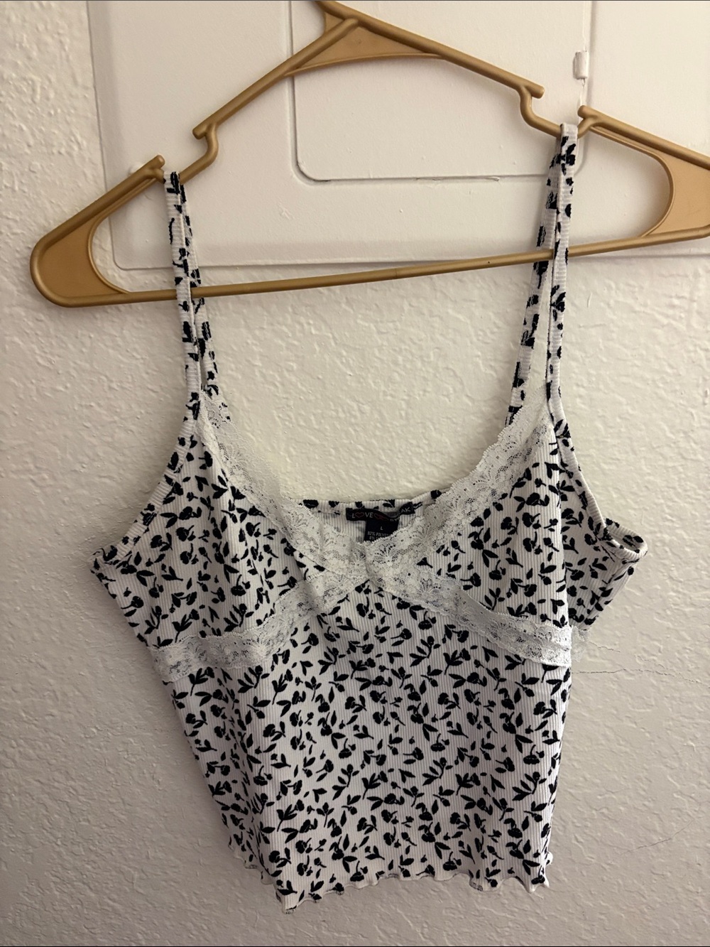 Floral Lace-Trim White & Black Tank Top